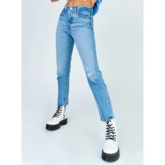 Levi's Wedgie Crop Straight Leg Jeans Distressed Tango Blue - Picture 8 of 16